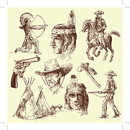 創(chuàng)意西部人像鉛筆畫素描素材
