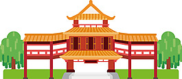 手繪亭臺樓閣建筑元素