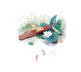 手繪水墨荷花元素