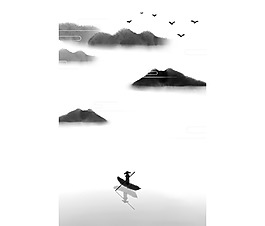 手绘灰色水墨画元素
