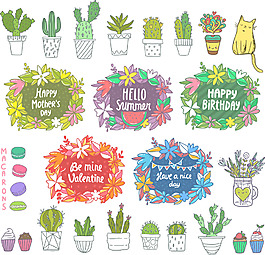 時(shí)尚清新盆栽小植物插畫(huà)