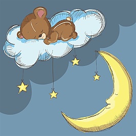 夜晚可愛的兒童小熊背景模板矢量素材
