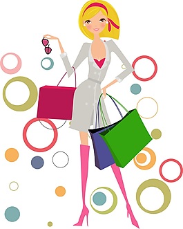 時(shí)尚商務(wù)卡通女孩圖片集購(gòu)物矢量素材