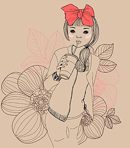 手繪卡通女孩矢量素材