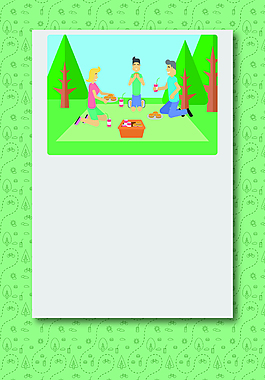 创意三口之家野餐照片海报背景素材