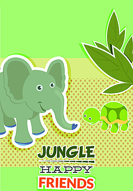大象烏龜可愛動物背景矢量