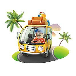 手繪旅行車旅游元素