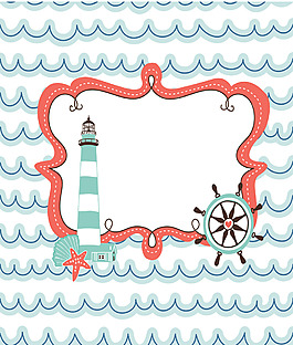 手繪幾何波浪燈塔背景