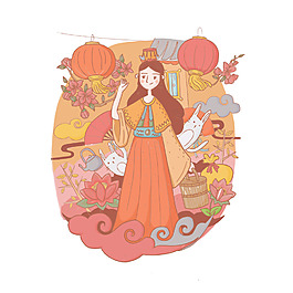 手绘可爱中秋节嫦娥插画