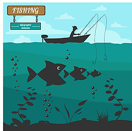 趣味釣魚卡通插畫
