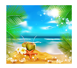 夏日沙灘風(fēng)景矢量矢量素材