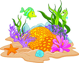 海底浮草魚類矢量素材