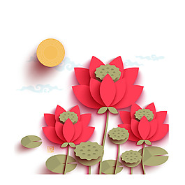 中秋節(jié)紅色荷花元素