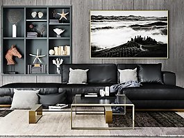 黑色大氣工業(yè)風(fēng)室內(nèi)客廳效果設(shè)計(jì)圖片