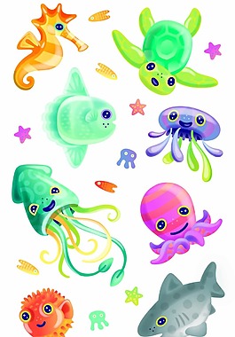 卡通可爱的海洋生物插画