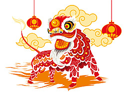 手绘春节舞狮元素