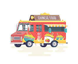 卡通創意中國式餐車插畫