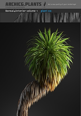 斜着的绿植盆景模型