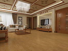 東南亞風(fēng)情棕黃色地板客廳3D模型