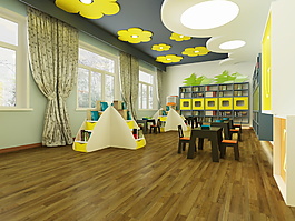 黄色木地板餐厅3D模型