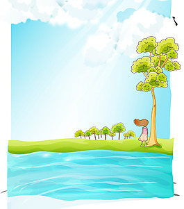 春天風(fēng)景可愛卡通植樹節(jié)海報(bào)背景