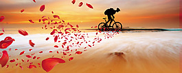 黃昏騎行花瓣banner背景