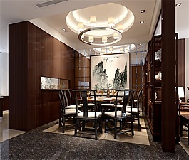 3D渲染古典中式餐廳家裝效果圖