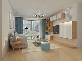 溫馨家居暖色客廳渲染3D渲染圖