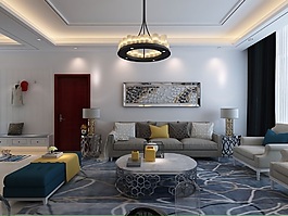 簡約大方家裝客廳渲染圖