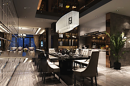 低調(diào)奢華餐廳3d模型效果圖