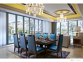 現(xiàn)代新古典餐桌椅組合素材圖