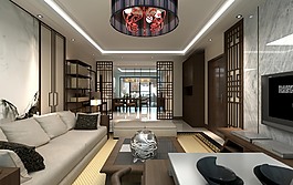 中式家裝客餐廳渲染圖