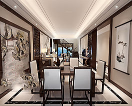 中式風格餐廳模型下載