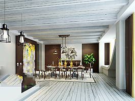 美式風(fēng)格3D渲染餐廳模型下載