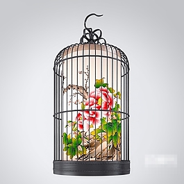 唯美古雅獨(dú)特中式鳥籠花色吊燈素材