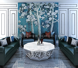 3D渲染沙發(fā)茶幾組合模型