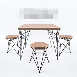 简约实木餐桌3D模型