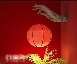 別致高端佛教氣息新中式佛手壁燈素材