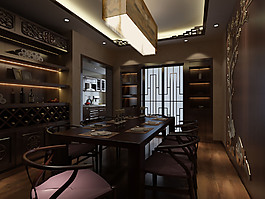 中式家裝餐廳模型