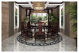 中式家裝餐廳陽(yáng)臺(tái)背景墻
