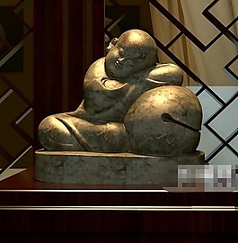 禅意宁静雅致中式小沙弥素材