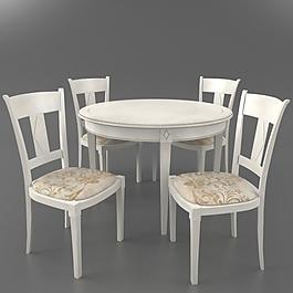清新纯白四人餐桌椅3D模型