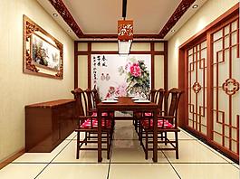 中式家裝餐廳屏風背景墻