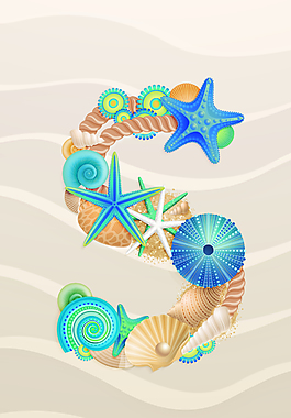 藍色海星與貝殼背景素材
