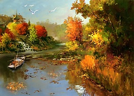 欧式风景画背景墙