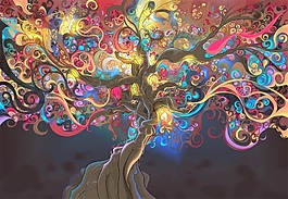 抽象花紋樹木背景墻素材下載