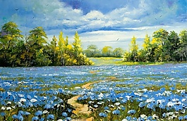 美麗藍(lán)色花海背景墻素材