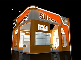 暖色系展廳模型
