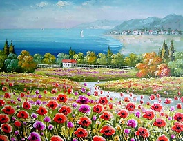 美麗風(fēng)景油畫背景墻素材