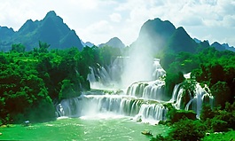 3D桂林山水瀑布背景墻